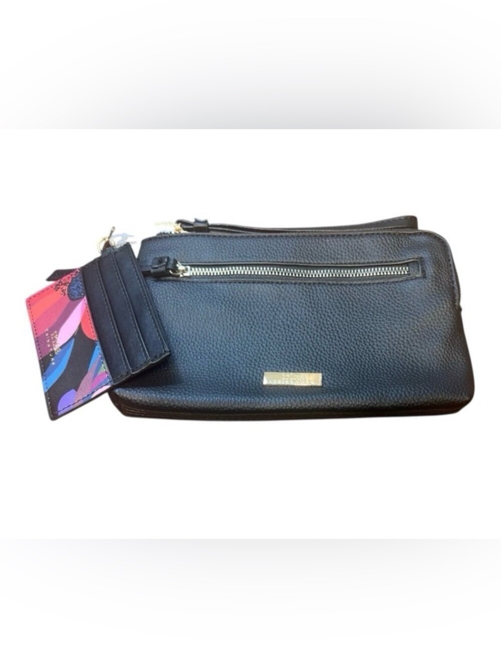 Trina Turk Black Wristlet Wallet Matching Keychain Cardholder Set Faux Leather